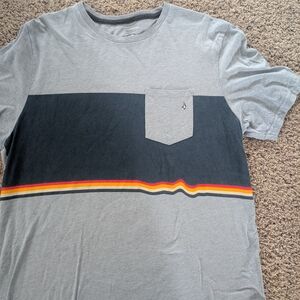 Volcom Light Blue and Dark Blue Pocket Short Sleeve Tee with Sporty Color Block